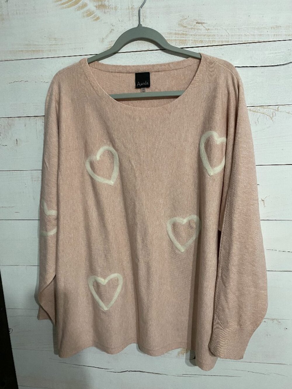 Aaeda Blush Pink Pullover Sweater with Cream Hearts - Size 2X